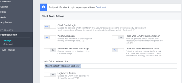 Facebook Application Settings