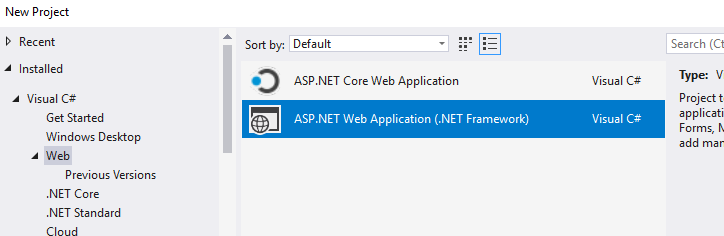 Choose ASP.NET Web Application Project 